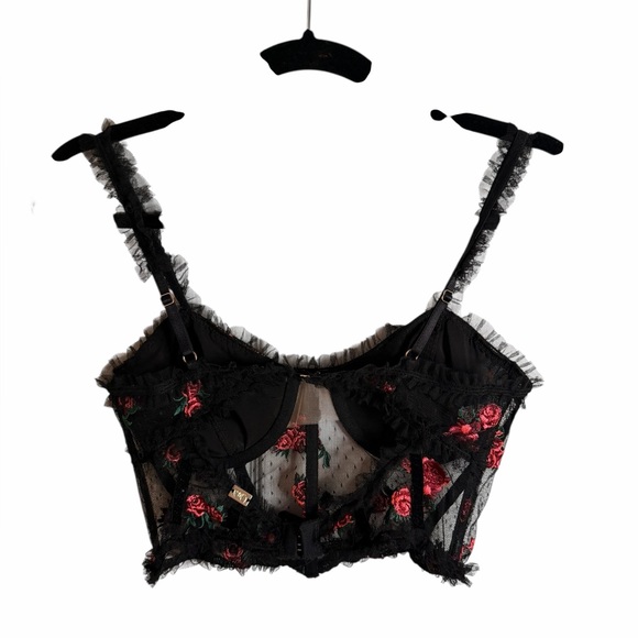 For Love And Lemons Rosebud Bustier Black w Red Rose Embroidery Womens Sz Small - Picture 4 of 12